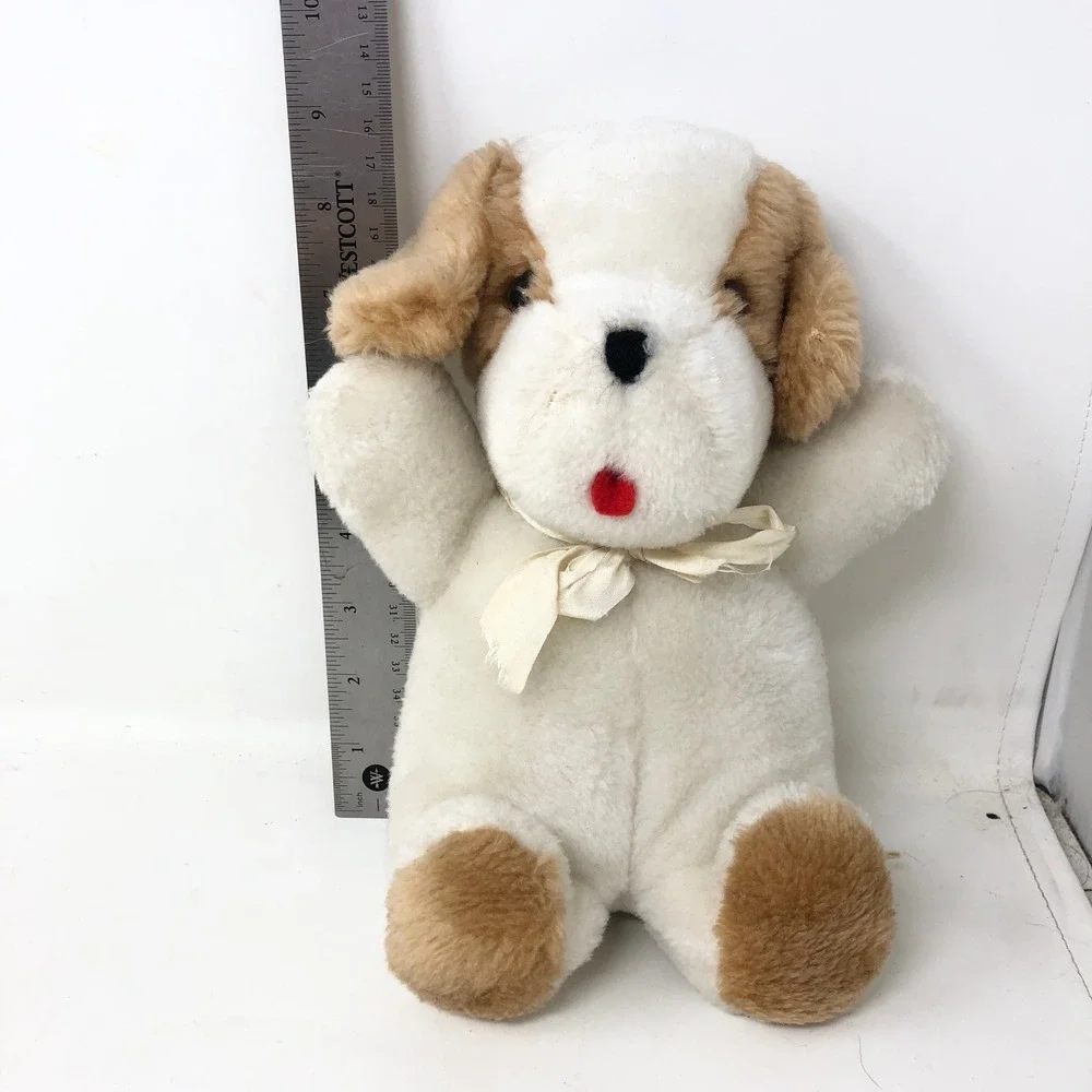 Vintage Gund Plush Dog White Brown 9